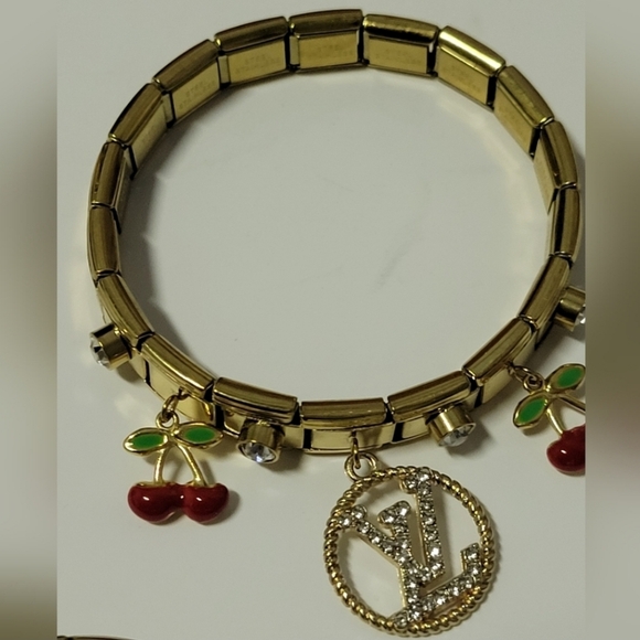 Italian Link Stainless Steel Gold Plated Bracelet Louis Vuitton Zipper Pull - Picture 3 of 3